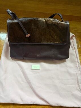 Brown Leather and Haircalf Flap Shoulder Bag with Dust Bag